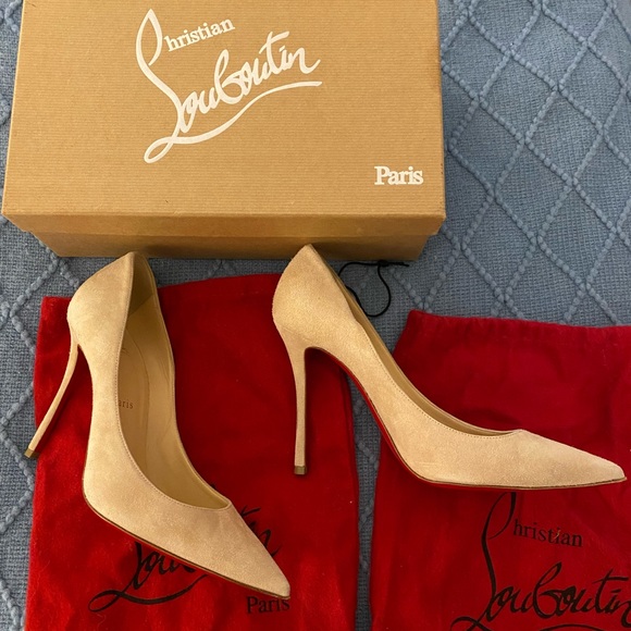 Louboutin Decoltish 100 Veau Velours Sz 39 US 9 B Beige - Picture 5 of 5